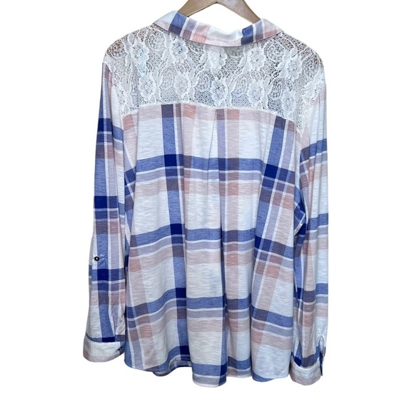 Warehouse One Plaid Button Down Shirt Floral Lace - Picture 2 of 10